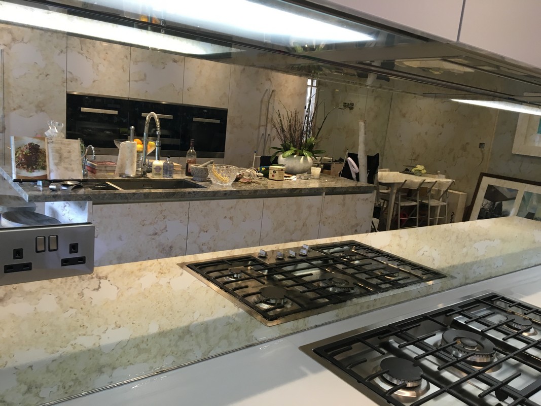 Mirror glass splashback in Pimlico luxury kitchen